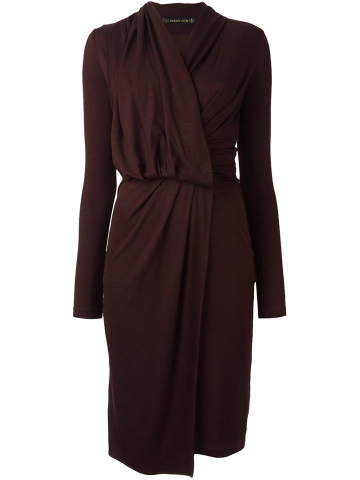 Plein Sud Long-sleeve Wrap Dress, Women's, Size: 38, Pink/purple, Spandex/elastane/virgin Wool
