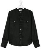 Paolo Pecora Kids Collarless Linen Shirt - Black