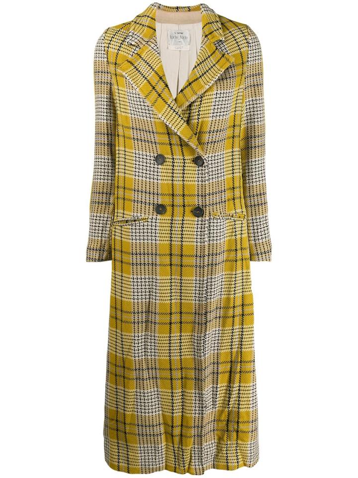 Forte Forte Checked Mid Length Coat - Yellow