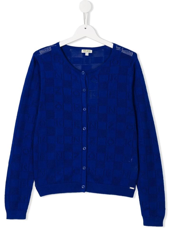 Kenzo Kids Logo Intarsia Cardigan, Girl's, Size: 16 Yrs, Blue