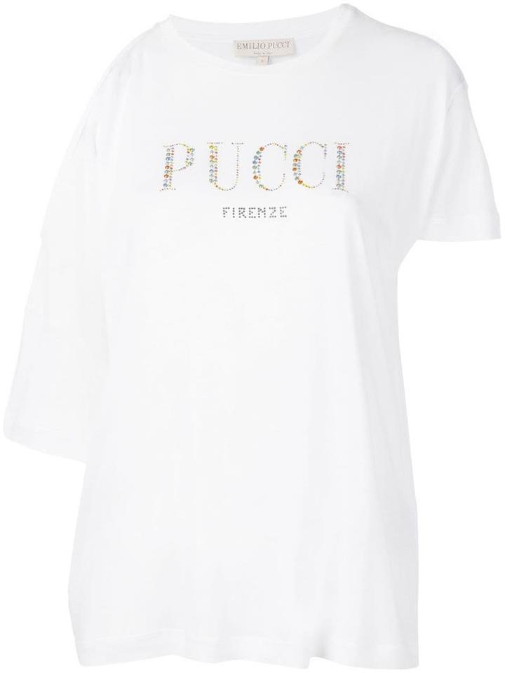 Emilio Pucci Cutout Embellished Logo T-shirt - White