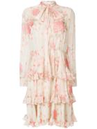 Valentino Rose Print Tiered Dress - Nude & Neutrals