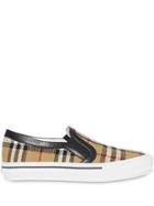 Burberry Vintage Check And Leather Slip-on Sneakers - Neutrals