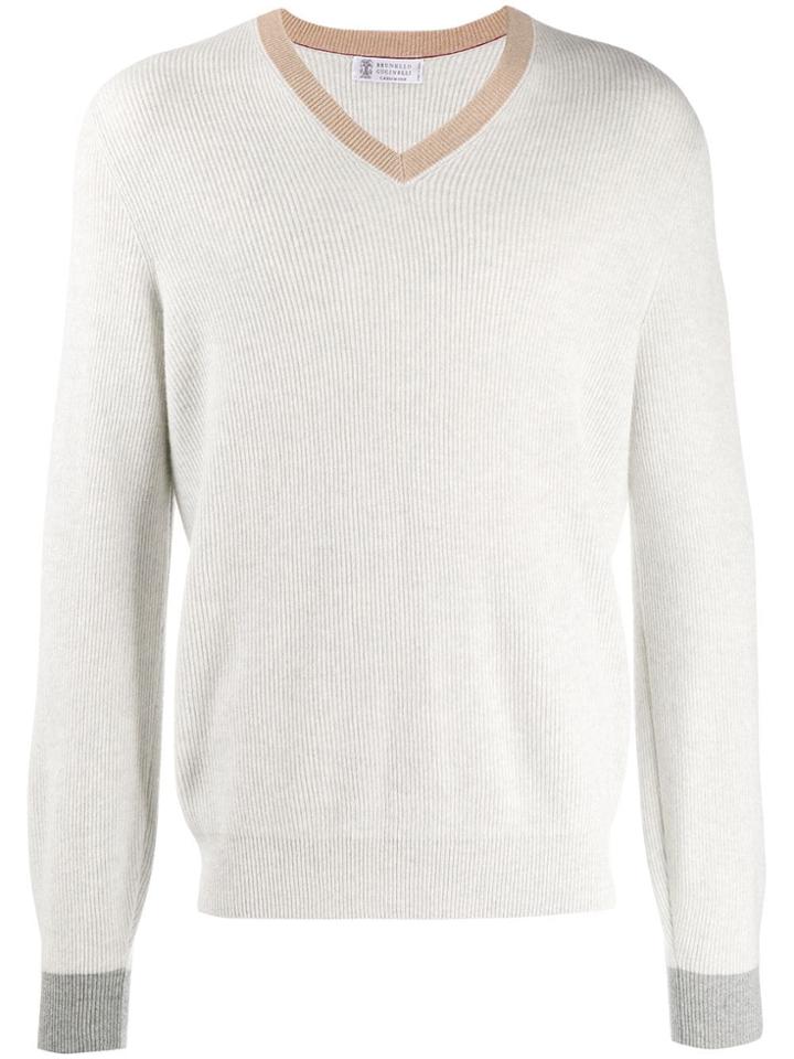 Brunello Cucinelli V Neck Jumper - Grey
