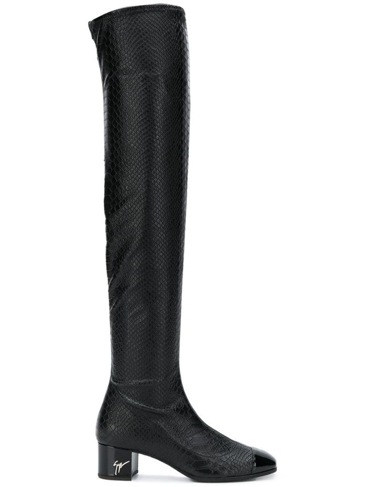 Giuseppe Zanotti Snakeskin Effect Over The Knee Boots - Black