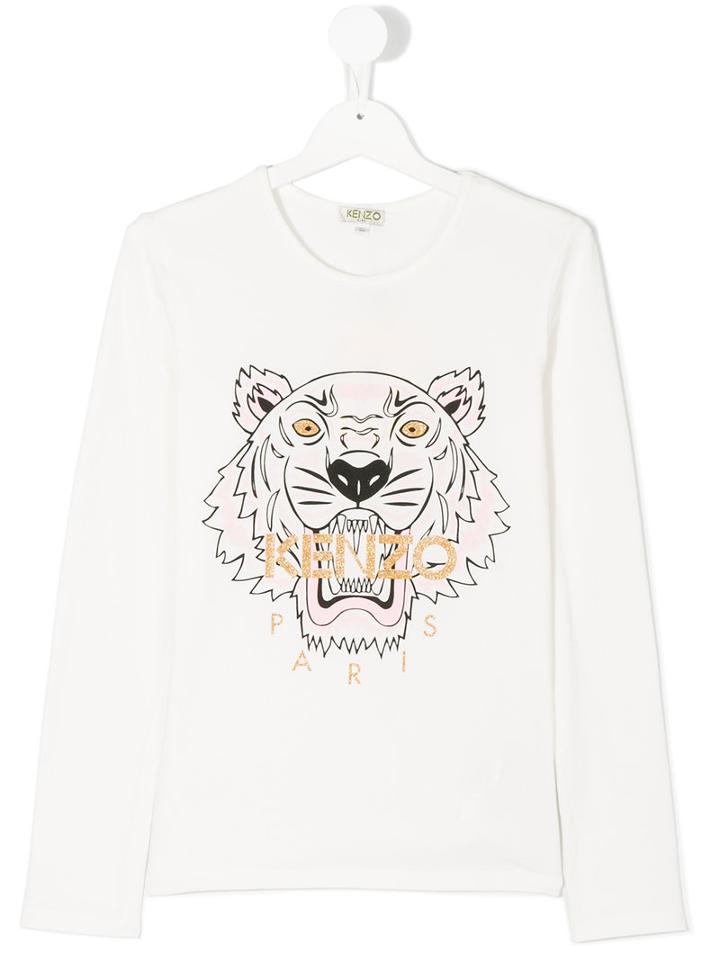 Kenzo Kids - Tiger Print T-shirt - Kids - Cotton/spandex/elastane - 16 Yrs, White