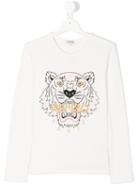 Kenzo Kids - Tiger Print T-shirt - Kids - Cotton/spandex/elastane - 16 Yrs, White