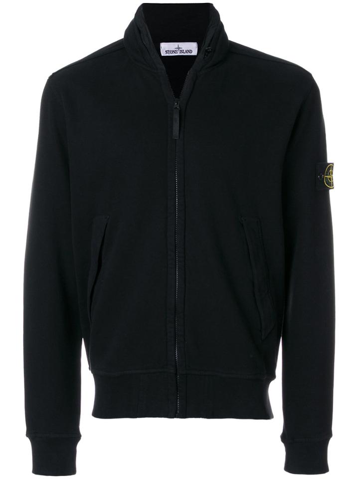 Stone Island Zip Front Sweatshirt - Black