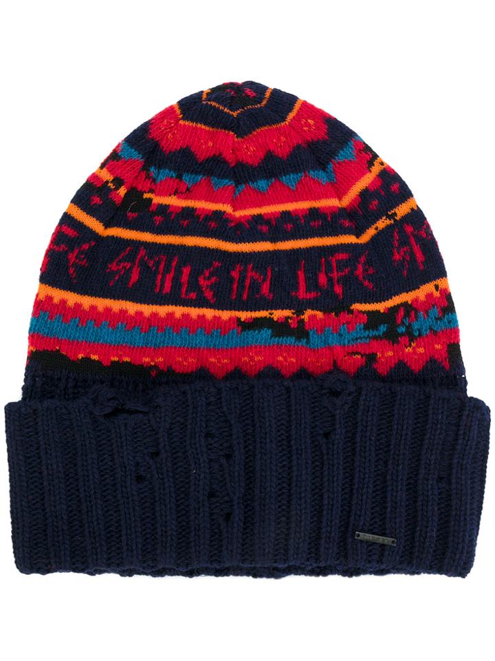 Diesel Patterned Beanie - Blue