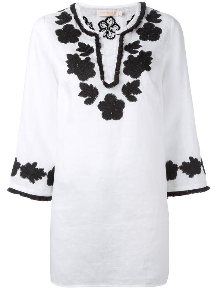 Tory Burch Floral Embroidery Blouse, Women's, Size: Large, White, Linen/flax/cotton/polyester