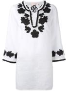 Tory Burch Floral Embroidery Blouse, Women's, Size: Large, White, Linen/flax/cotton/polyester