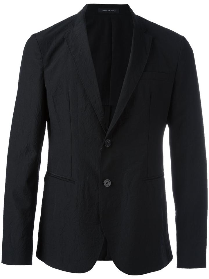 Emporio Armani Button Up Blazer, Men's, Size: 52, Black, Virgin Wool/viscose/cotton