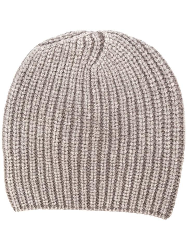 Iris Von Arnim Ribbed Knit Beanie Hat - Nude & Neutrals
