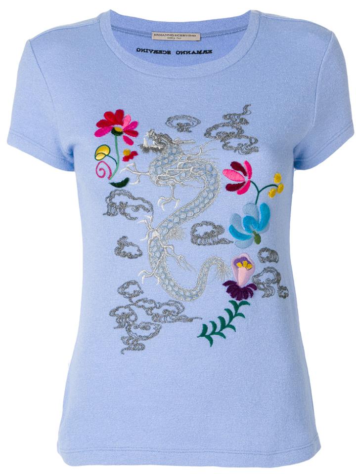 Ermanno Scervino Dragon Embroidered T-shirt - Blue