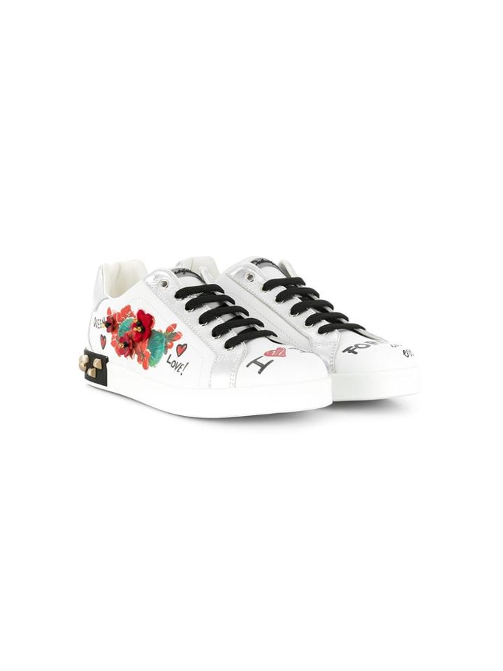 Dolce & Gabbana Kids Teen Embellished Sneakers - White