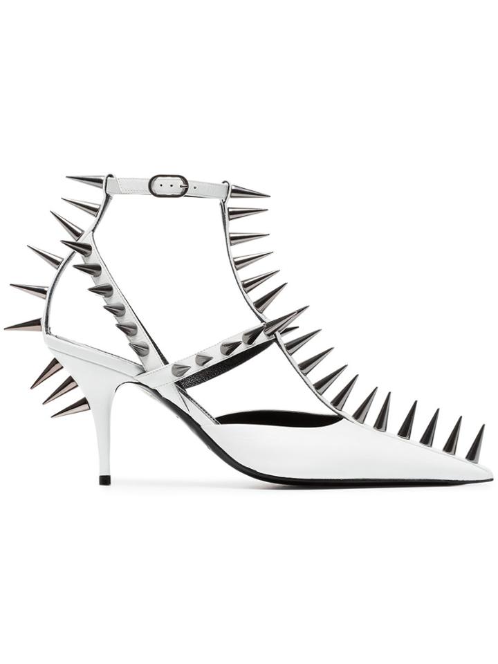 Balenciaga White Knife 80 Spike Leather Pumps