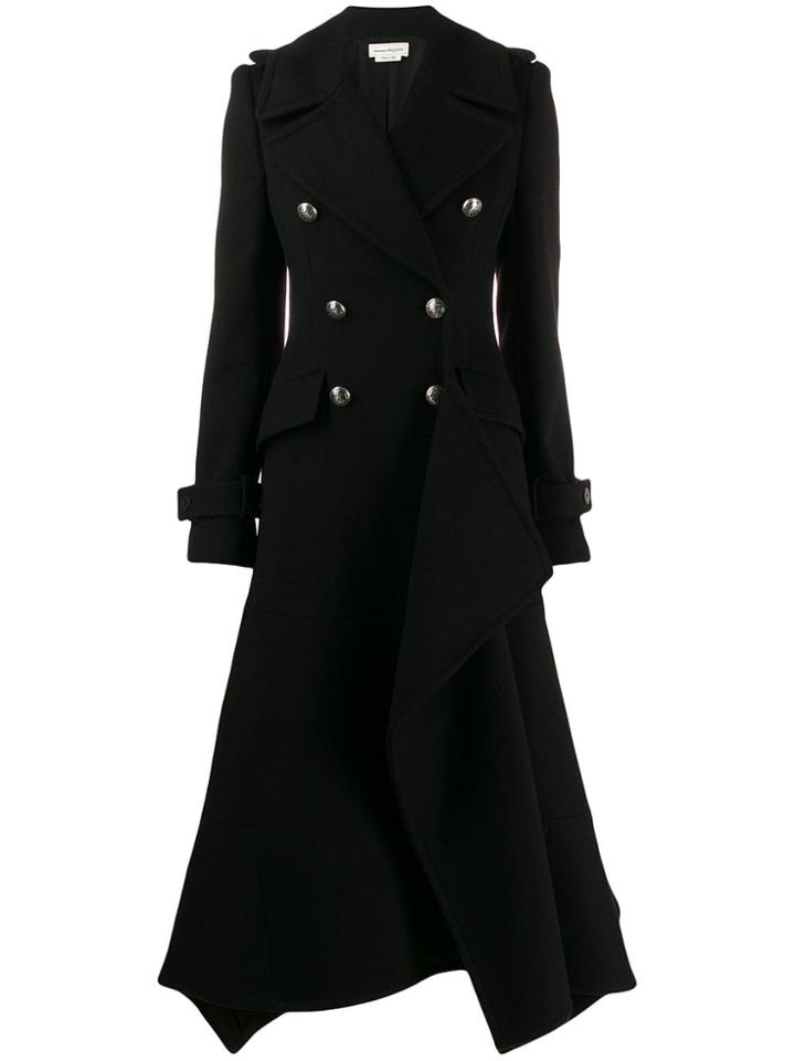 Alexander Mcqueen Double Breasted Asymmetric Coat - Black