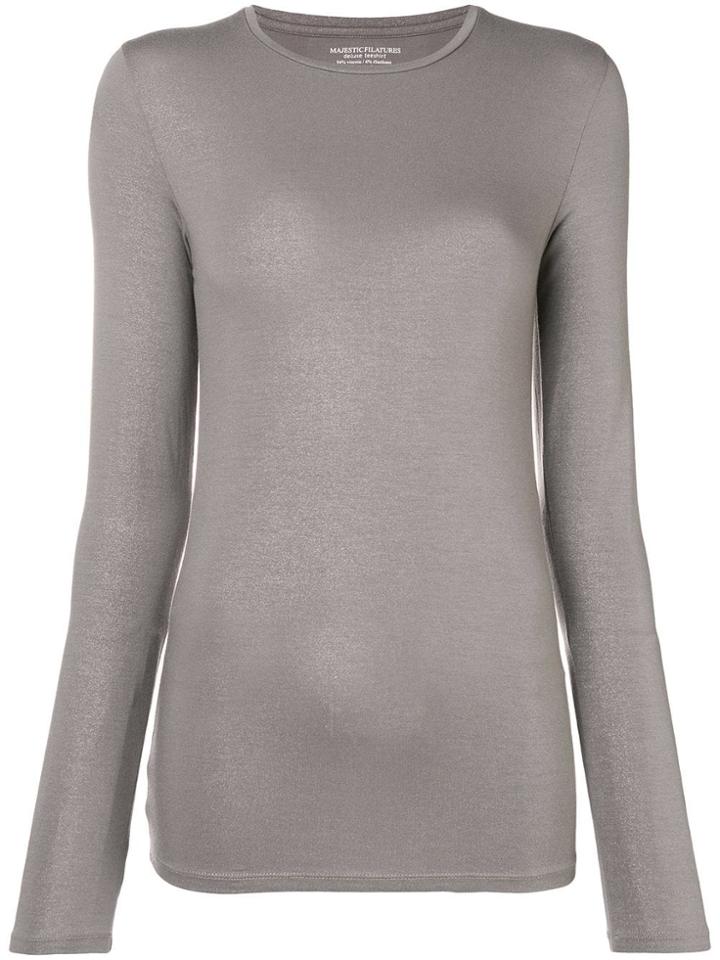 Majestic Filatures Lamé Long Sleeve Top - Grey