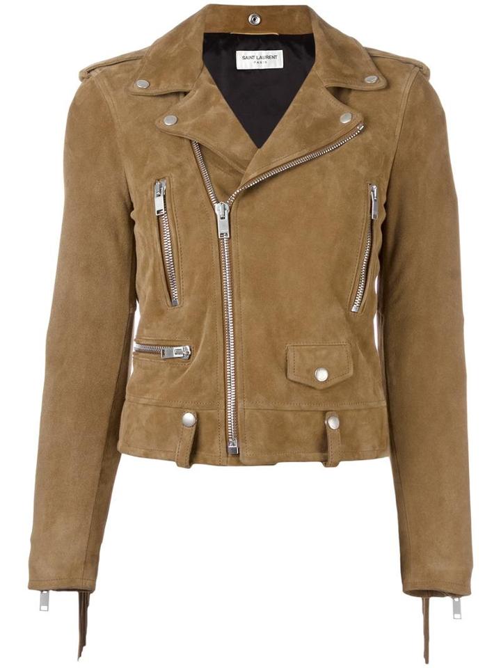 Saint Laurent Classic Fringed Motorcyle Jacket, Women's, Size: 36, Brown, Goat Skin/polyester/cupro/cotton