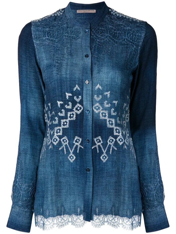 Ermanno Scervino Printed Collarless Shirt - Blue