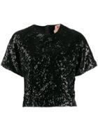 Nº21 Cropped Sequinned T-shirt - Black