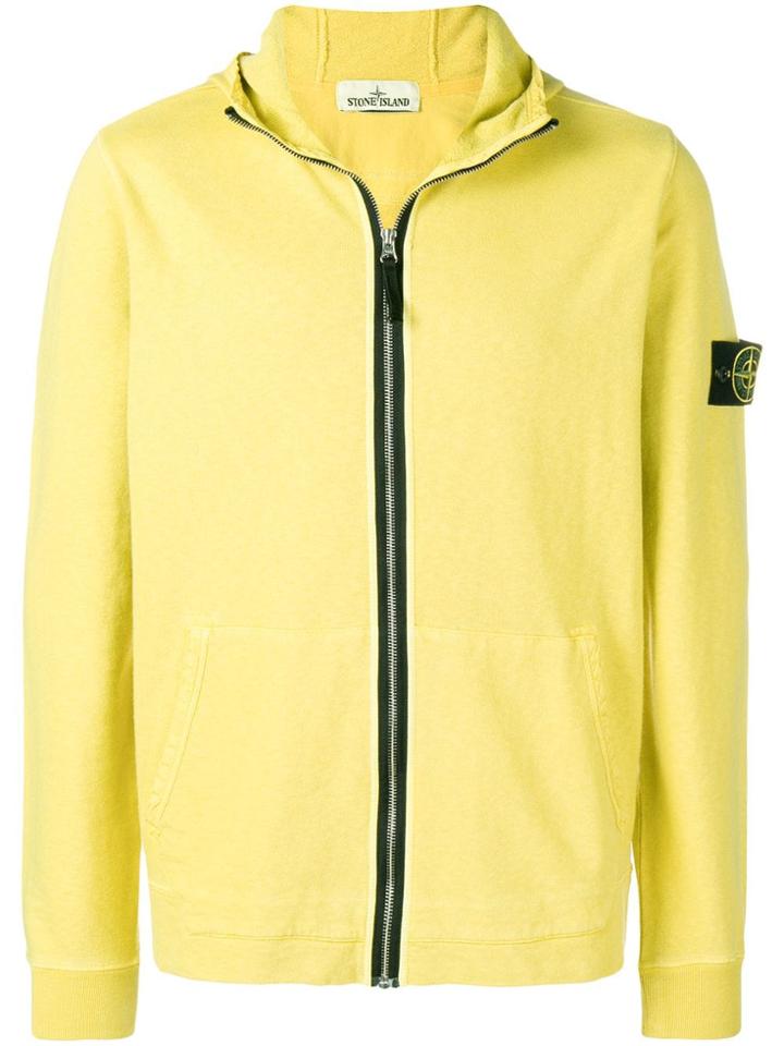 Stone Island Logo Patch Zipped Hoodie - Yellow