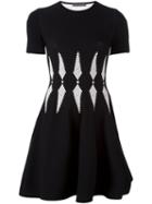 Alexander Mcqueen Intarsia Skater Dress, Women's, Size: Medium, Black, Viscose/polyester/polyamide/spandex/elastane