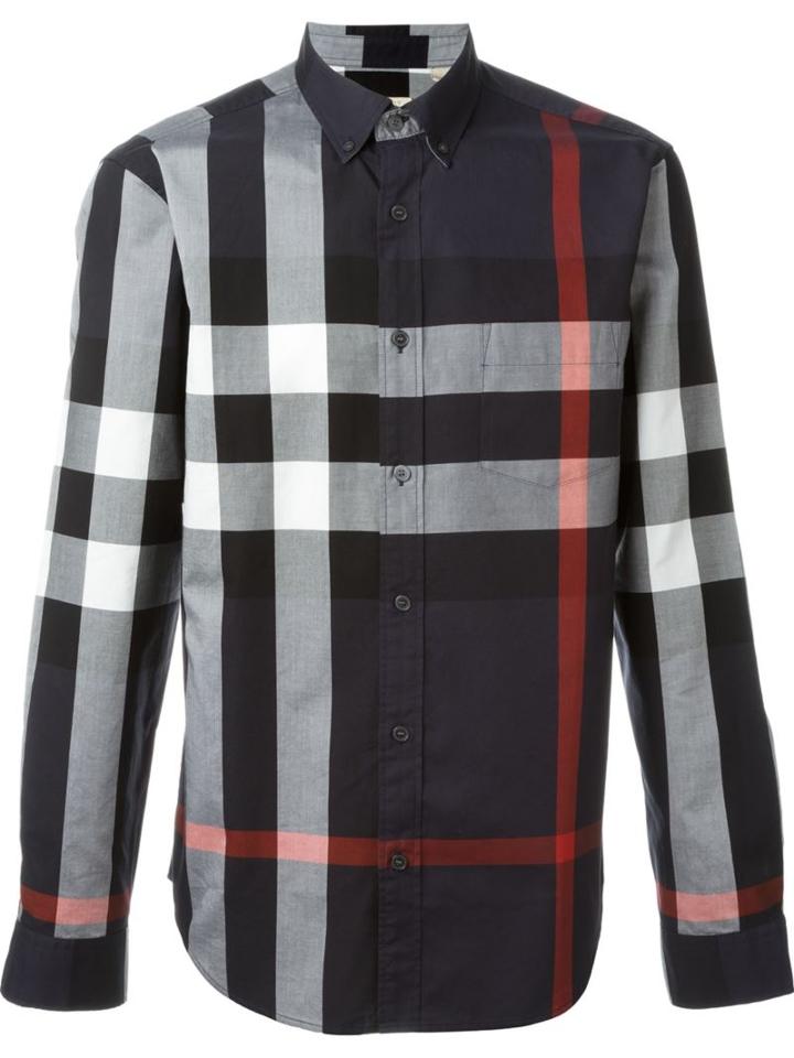 Burberry Checked Shirt, Men's, Size: Medium, Blue, Cotton