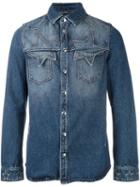 Valentino Star Stitching Western Shirt, Men's, Size: 50, Blue, Cotton