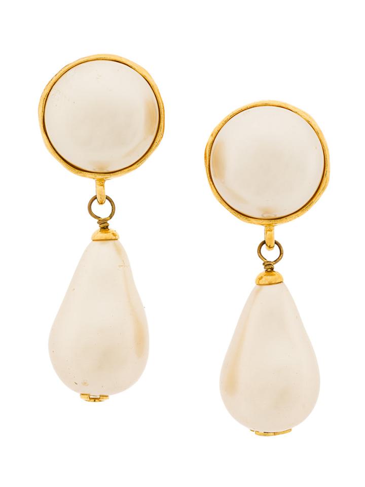 Chanel Vintage Pearl Drop Earrings - White