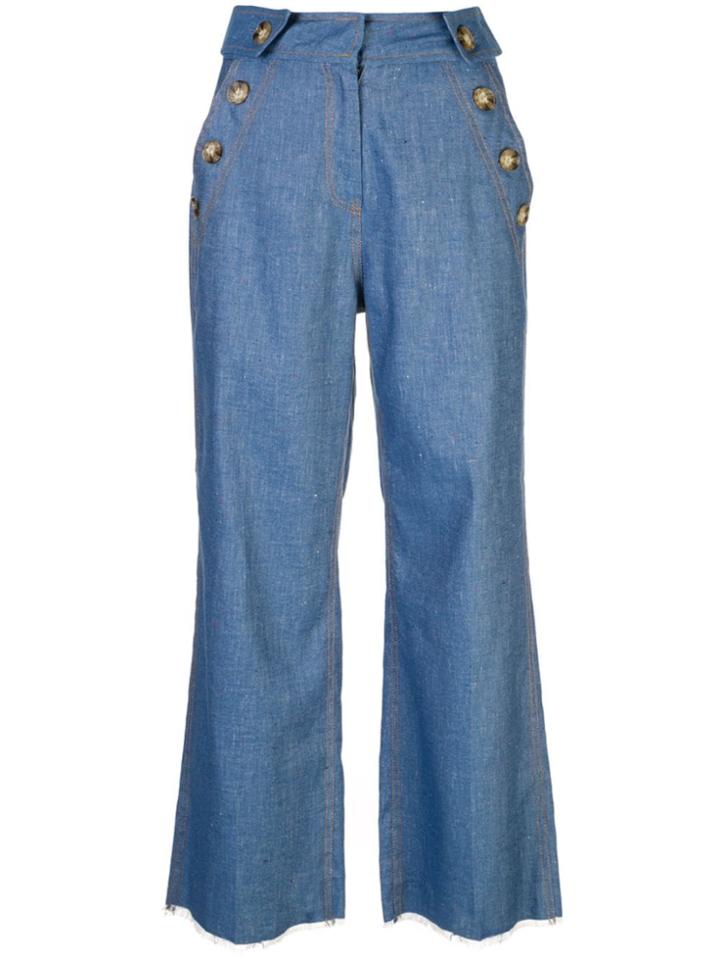 Derek Lam 10 Crosby Slim Denim Culotte With Button Detail - Blue
