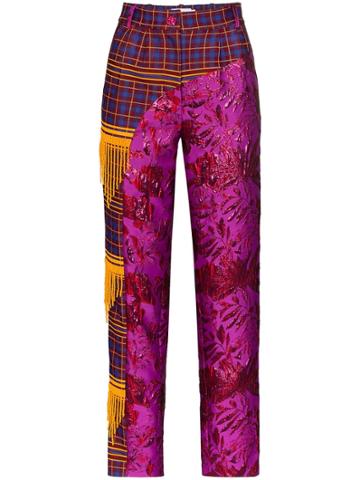 Shuting Qiu Panelled Floral Jacquard Trousers - Purple