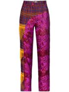 Shuting Qiu Panelled Floral Jacquard Trousers - Purple
