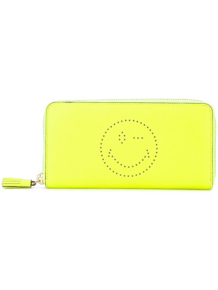 Anya Hindmarch Perforated Wink Detail Zip Purse, Women's, Yellow/orange, Calf Leather