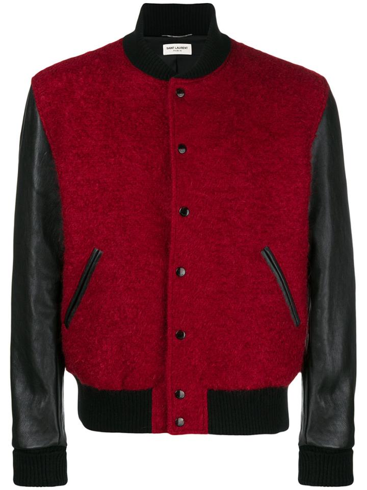 Saint Laurent Color Block Varsity Jacket - Red