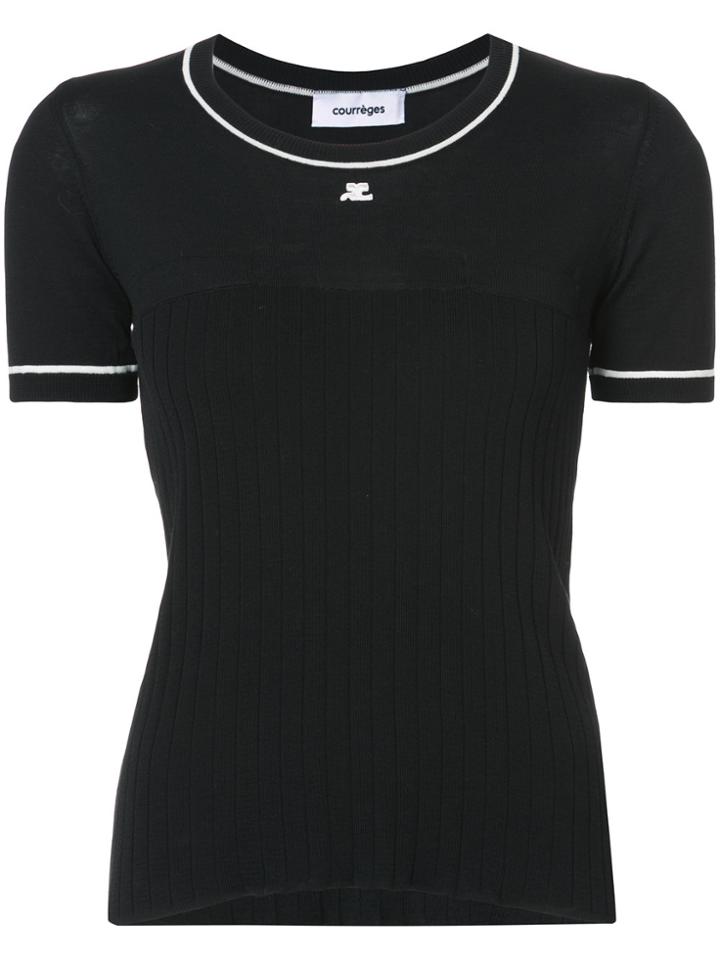 Courrèges Slim Fit Ribbed Knit T-shirt - Black