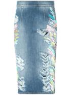 Marco Bologna Distressed Denim Pencil Skirt