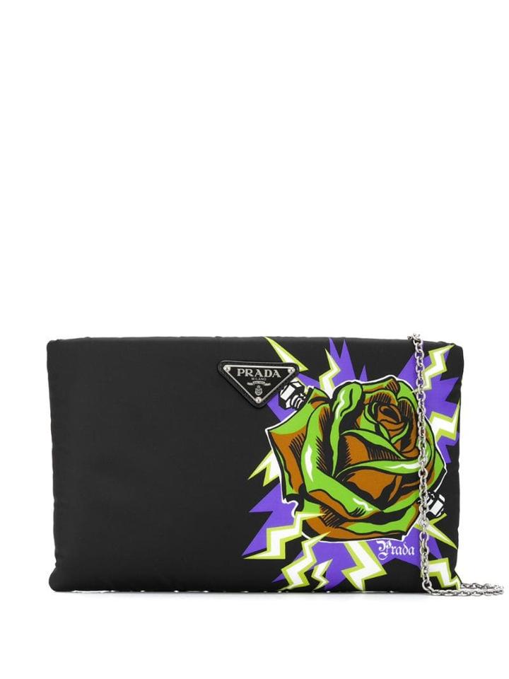 Prada Flower Padded Clutch - Black