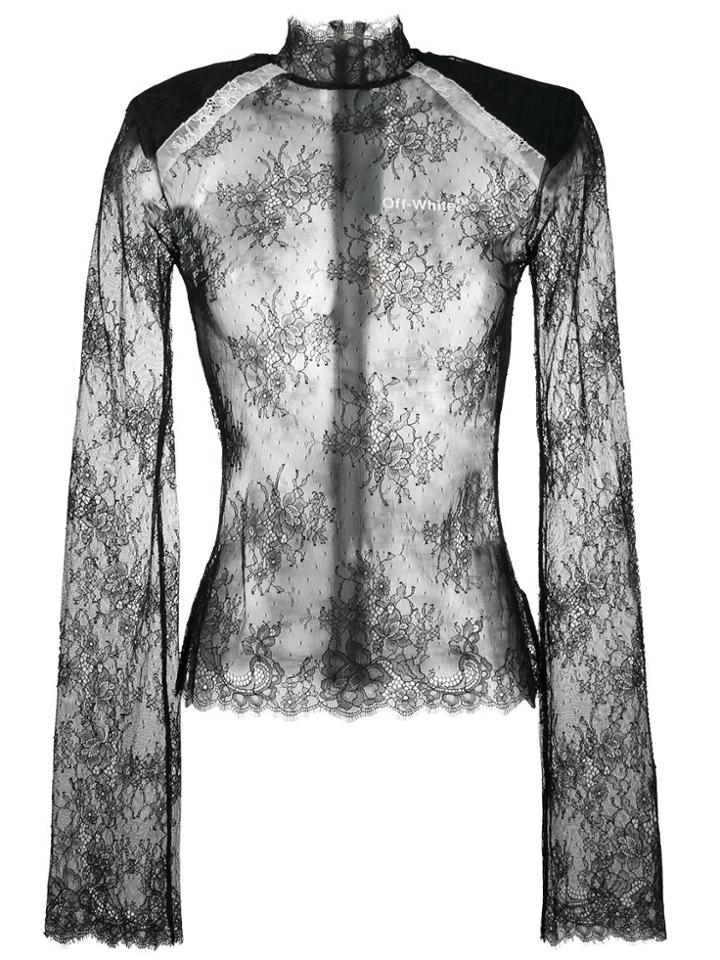 Off-white Sheer Lace High Neck Top - Black