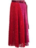 Sacai Pleated Lace Midi Skirt, Women's, Size: 3, Red, Rayon/cotton/nylon