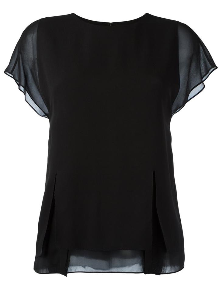 3.1 Phillip Lim Flutter Sleeve Top, Women's, Size: 6, Black, Silk