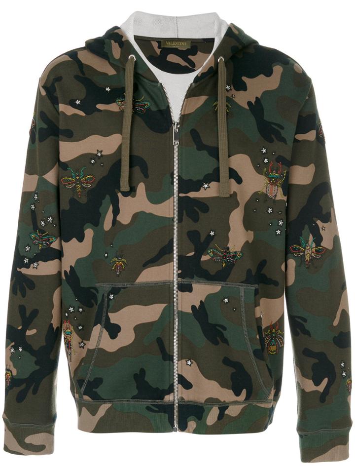 Valentino Bug Patch Camouflage Zip Hoodie - Green