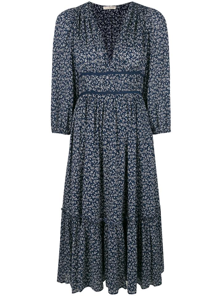Ulla Johnson Floral Print V-neck Dress - Blue