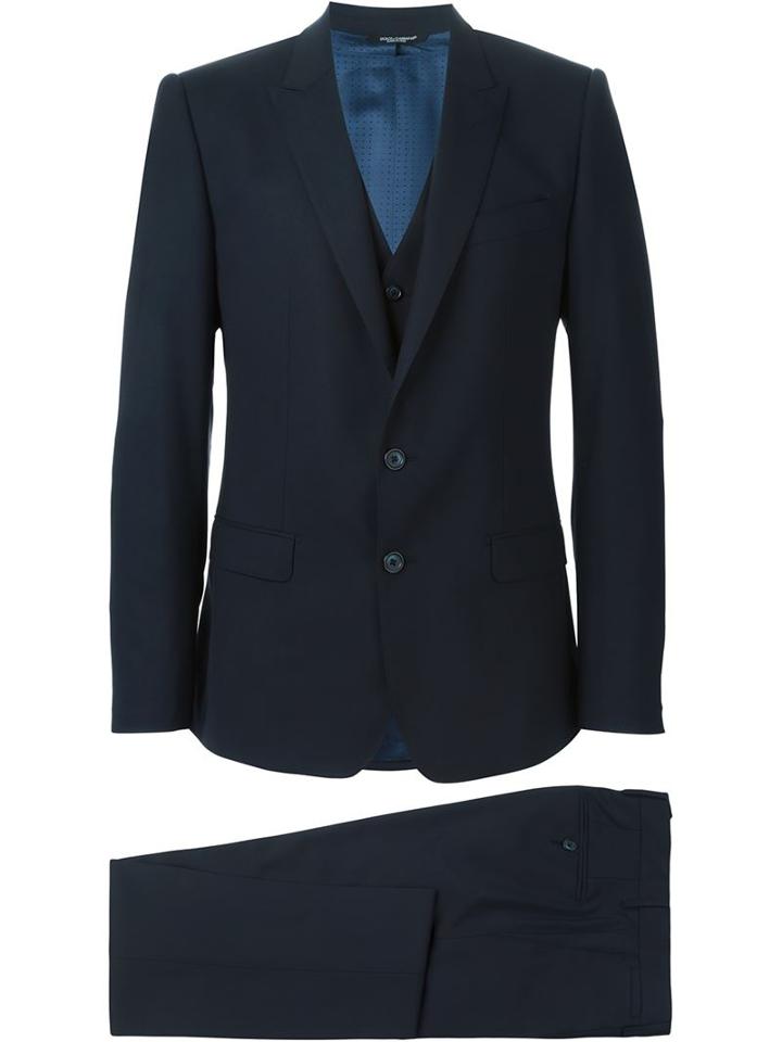 Dolce & Gabbana Three-piece Suit, Men's, Size: 52, Blue, Spandex/elastane/acetate/cupro/virgin Wool
