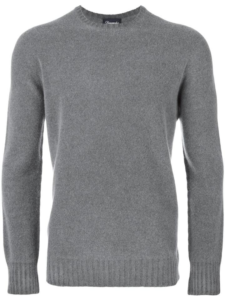 Drumohr Ribbed Trim Jumper, Men's, Size: 52, Grey, Lambs Wool