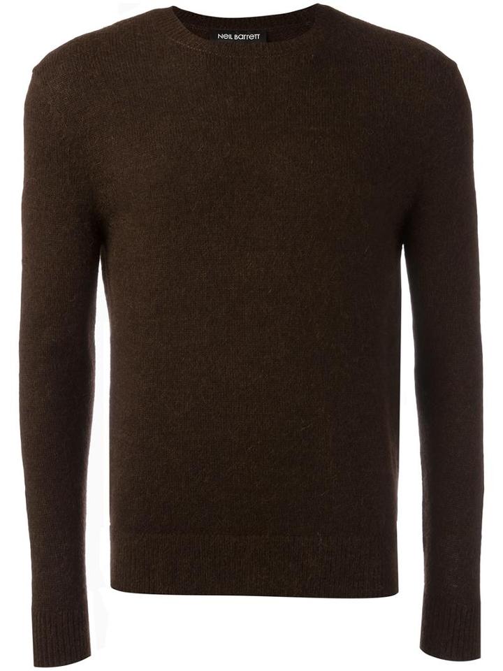 Neil Barrett Crew Neck Jumper, Men's, Size: Small, Brown, Nylon/alpaca