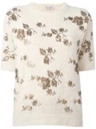 Brunello Cucinelli Sequin Patch Top, Women's, Size: Large, Nude/neutrals, Cotton/polyamide/polyester