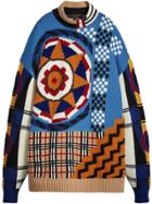 Burberry Wool Cashmere Cotton Graphic Intarsia Sweater - Blue