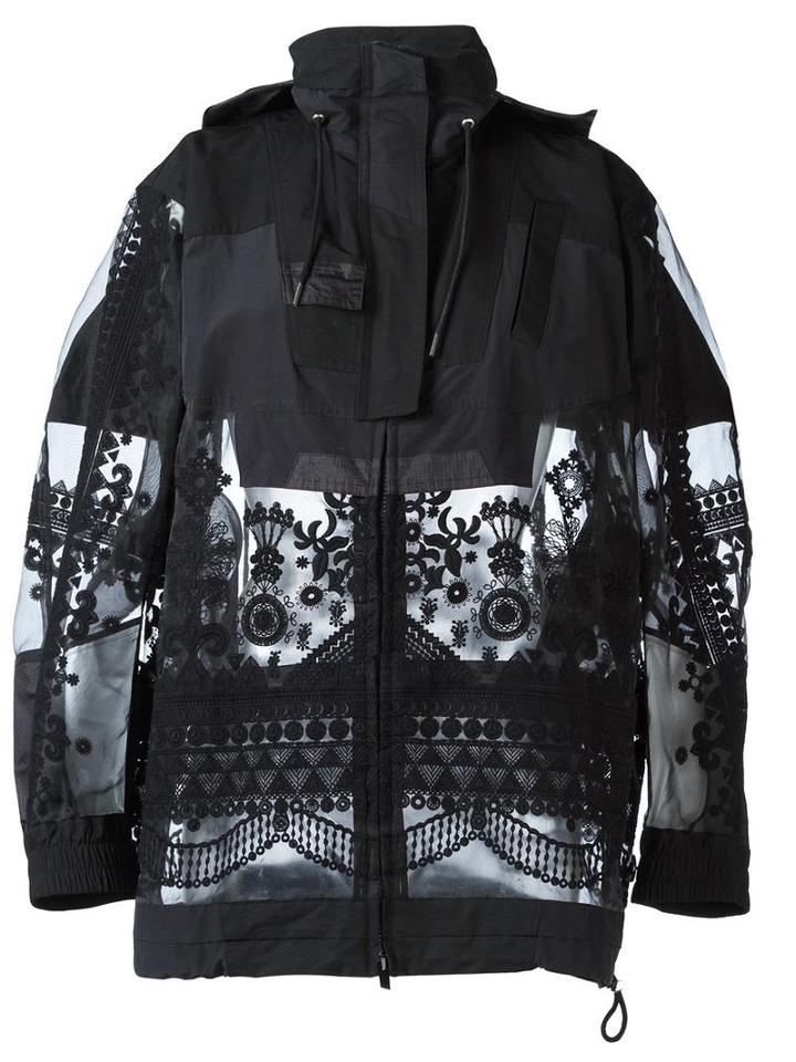 Sacai Tribal Lace Military Jacket, Women's, Size: Medium, Black, Polyester/cotton/nylon