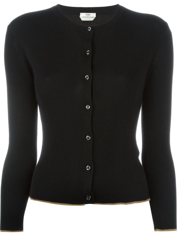 Fendi Ribbed Cardigan, Women's, Size: 44, Black, Silk